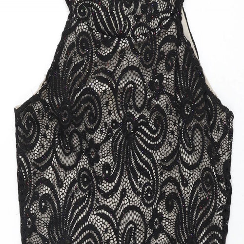 Quiz Womens Black Floral Polyester Bodycon Size 10 Round Neck Button