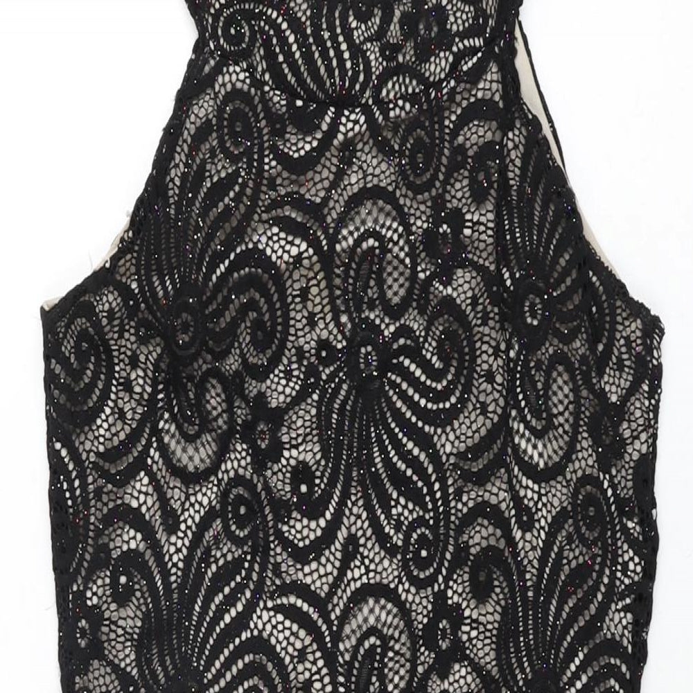 Quiz Womens Black Floral Polyester Bodycon Size 10 Round Neck Button