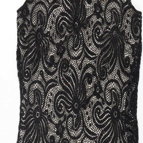 Quiz Womens Black Floral Polyester Bodycon Size 10 Round Neck Button