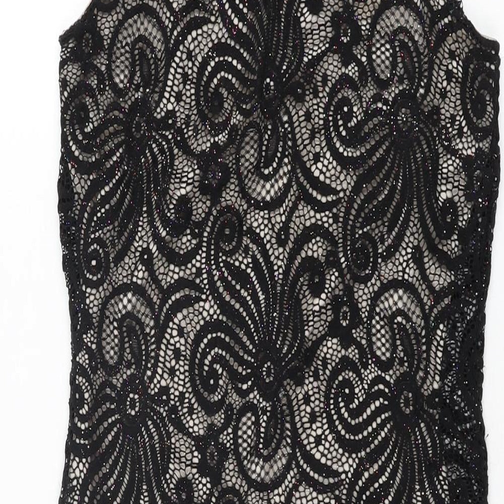 Quiz Womens Black Floral Polyester Bodycon Size 10 Round Neck Button