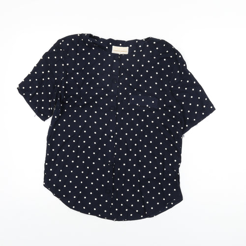 Dorothy Perkins Womens Blue Polka Dot Viscose Basic Button-Up Size 10 Round Neck