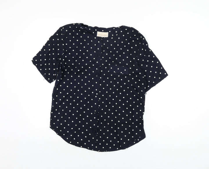 Dorothy Perkins Womens Blue Polka Dot Viscose Basic Button-Up Size 10 Round Neck