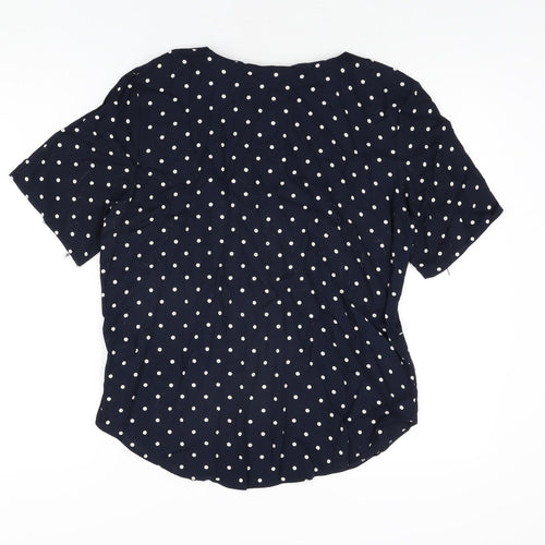 Dorothy Perkins Womens Blue Polka Dot Viscose Basic Button-Up Size 10 Round Neck