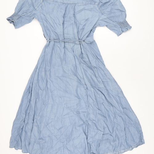 Marks and Spencer Womens Blue Lyocell Wrap Dress Size 12 V-Neck Tie