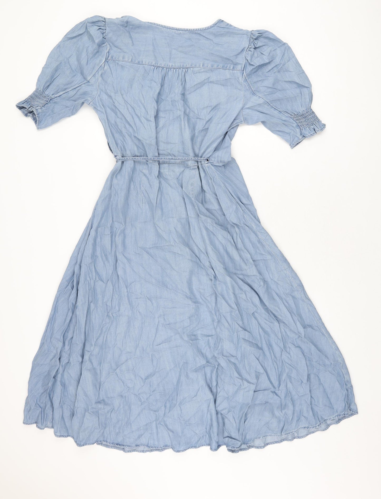 Marks and Spencer Womens Blue Lyocell Wrap Dress Size 12 V-Neck Tie