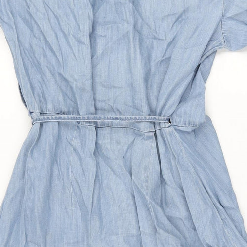 Marks and Spencer Womens Blue Lyocell Wrap Dress Size 12 V-Neck Tie