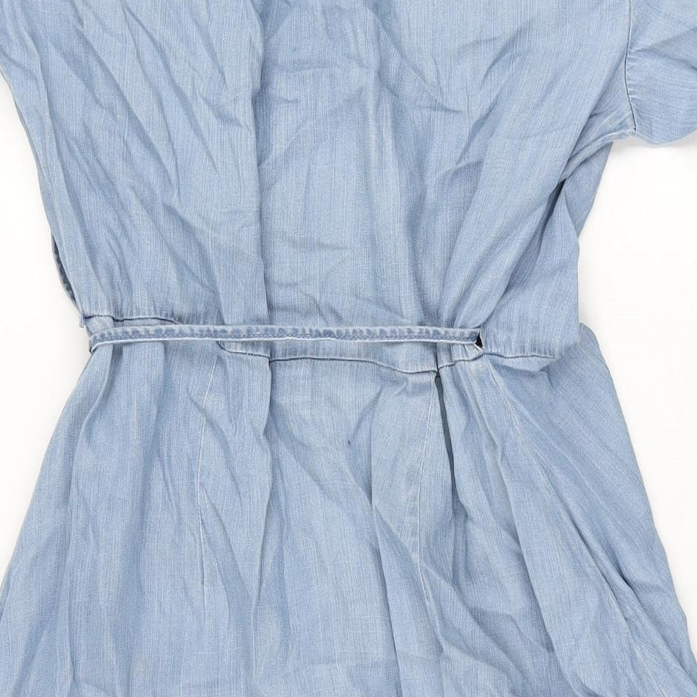 Marks and Spencer Womens Blue Lyocell Wrap Dress Size 12 V-Neck Tie