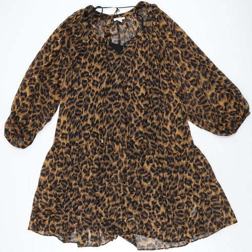 Sonder Studio Womens Brown Animal Print Polyester Shift Size 12 Round Neck Pullover - Leopard Print