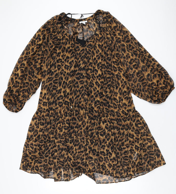 Sonder Studio Womens Brown Animal Print Polyester Shift Size 12 Round Neck Pullover - Leopard Print