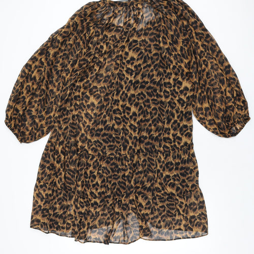Sonder Studio Womens Brown Animal Print Polyester Shift Size 12 Round Neck Pullover - Leopard Print