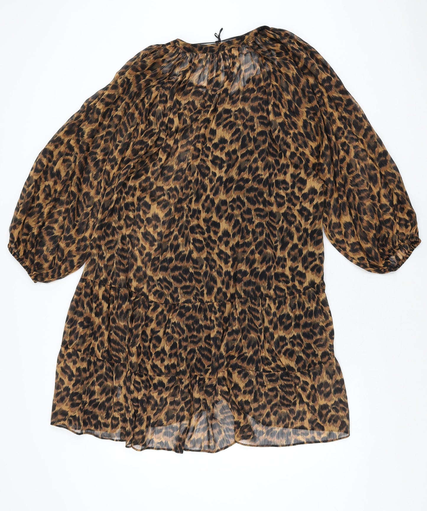 Sonder Studio Womens Brown Animal Print Polyester Shift Size 12 Round Neck Pullover - Leopard Print