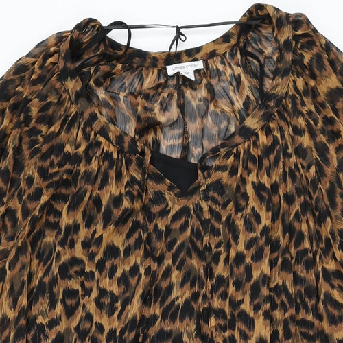 Sonder Studio Womens Brown Animal Print Polyester Shift Size 12 Round Neck Pullover - Leopard Print