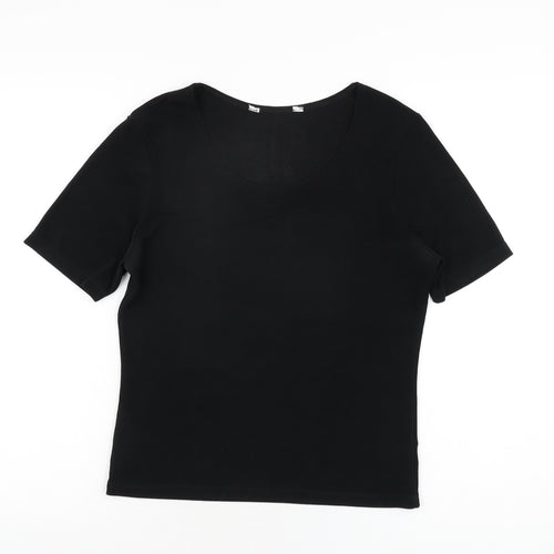 BHS Womens Black Polyester Basic T-Shirt Size 12 Scoop Neck