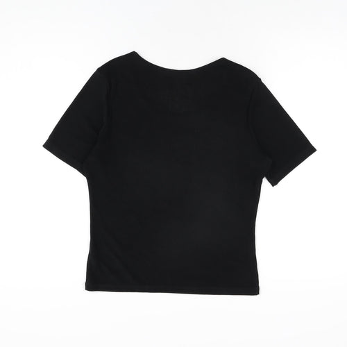 BHS Womens Black Polyester Basic T-Shirt Size 12 Scoop Neck