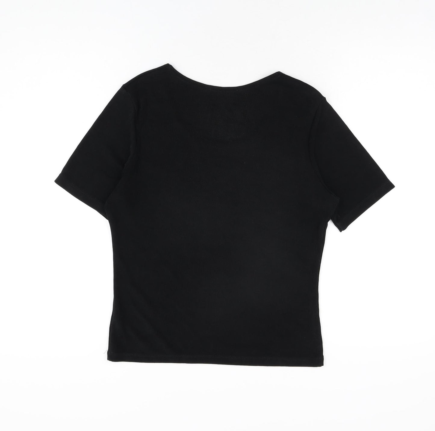BHS Womens Black Polyester Basic T-Shirt Size 12 Scoop Neck