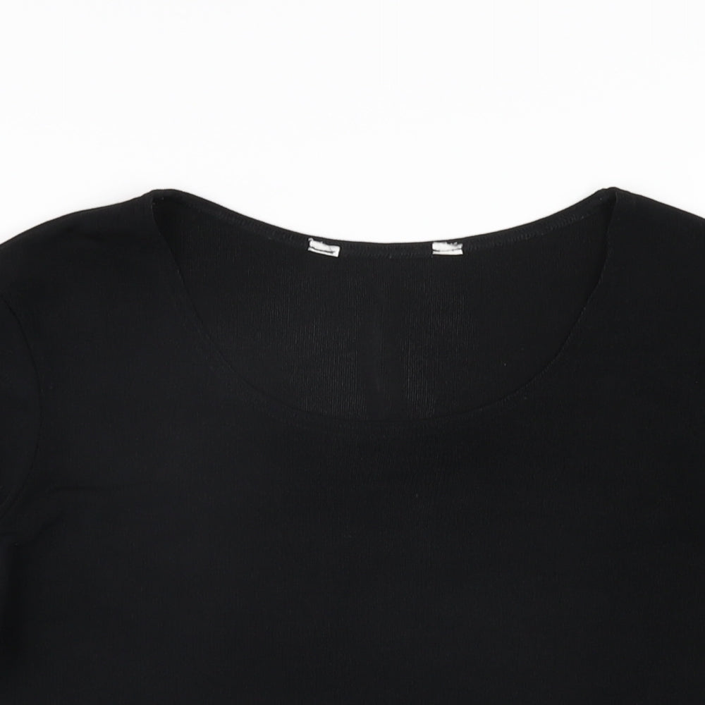 BHS Womens Black Polyester Basic T-Shirt Size 12 Scoop Neck