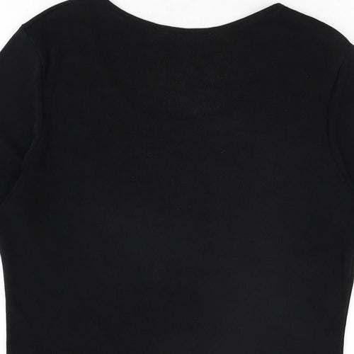 BHS Womens Black Polyester Basic T-Shirt Size 12 Scoop Neck
