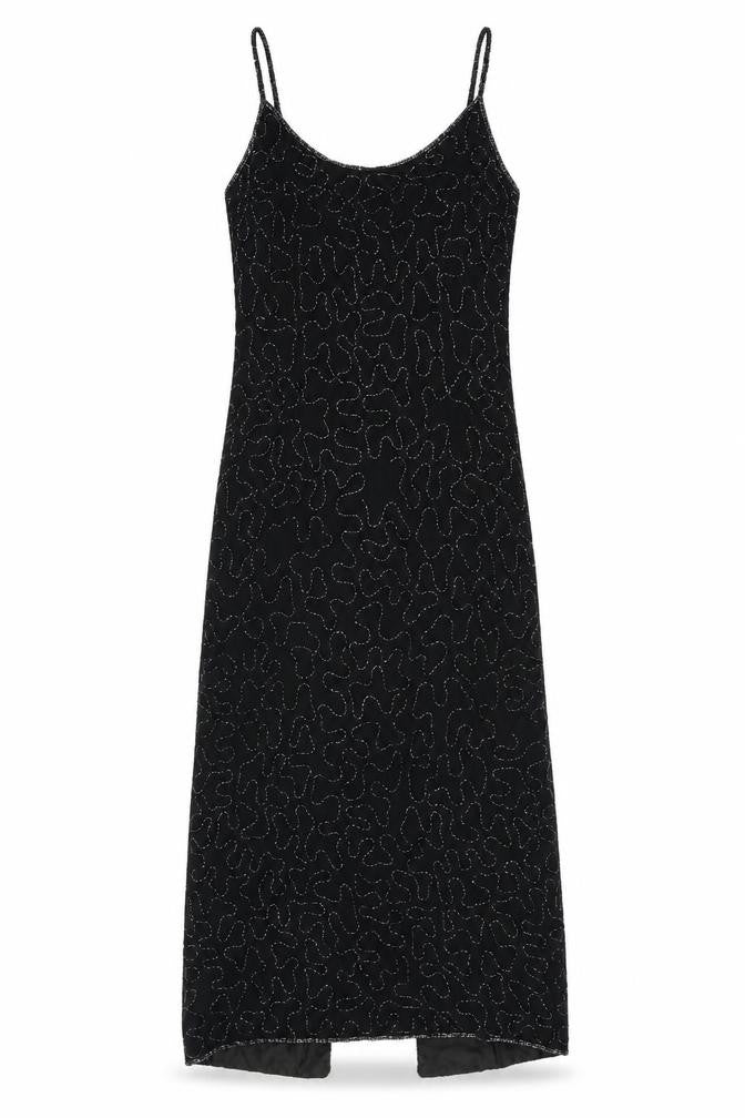 Front view of Canda women’s black geometric polyester bodycon, size UK 12, scoop neck zip