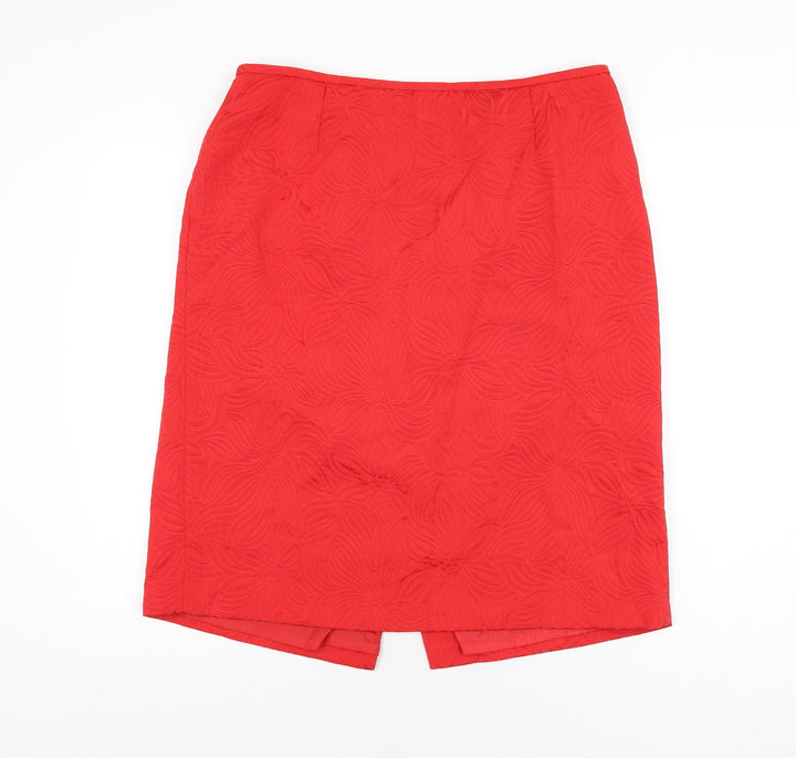 Isabella Womens Red Geometric Cotton Straight & Pencil Skirt Size 14 Zip