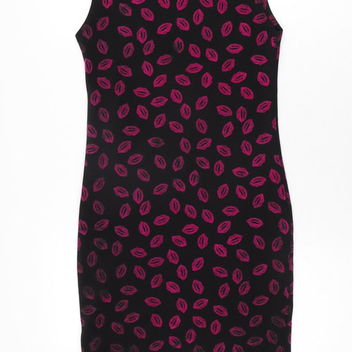 Boohoo Womens Black Geometric Polyester Bodycon Size 10 Boat Neck Pullover