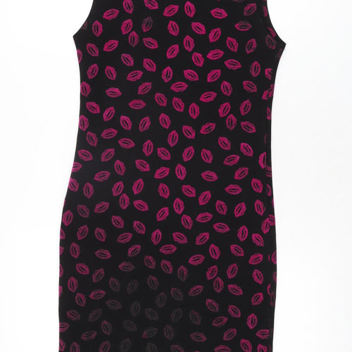 Boohoo Womens Black Geometric Polyester Bodycon Size 10 Boat Neck Pullover
