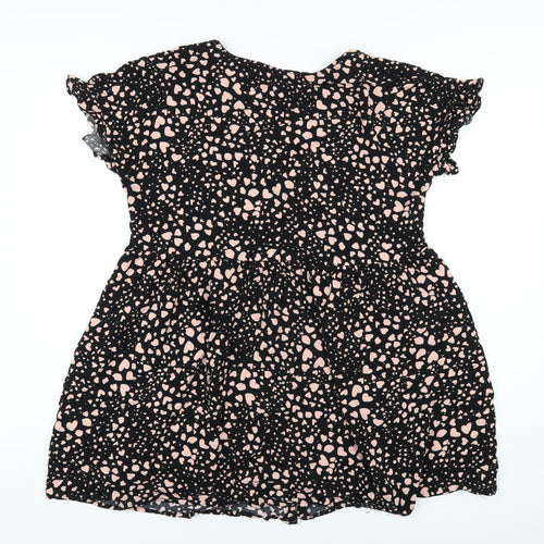 New Look Womens Black Geometric Viscose A-Line Size 12 V-Neck Button