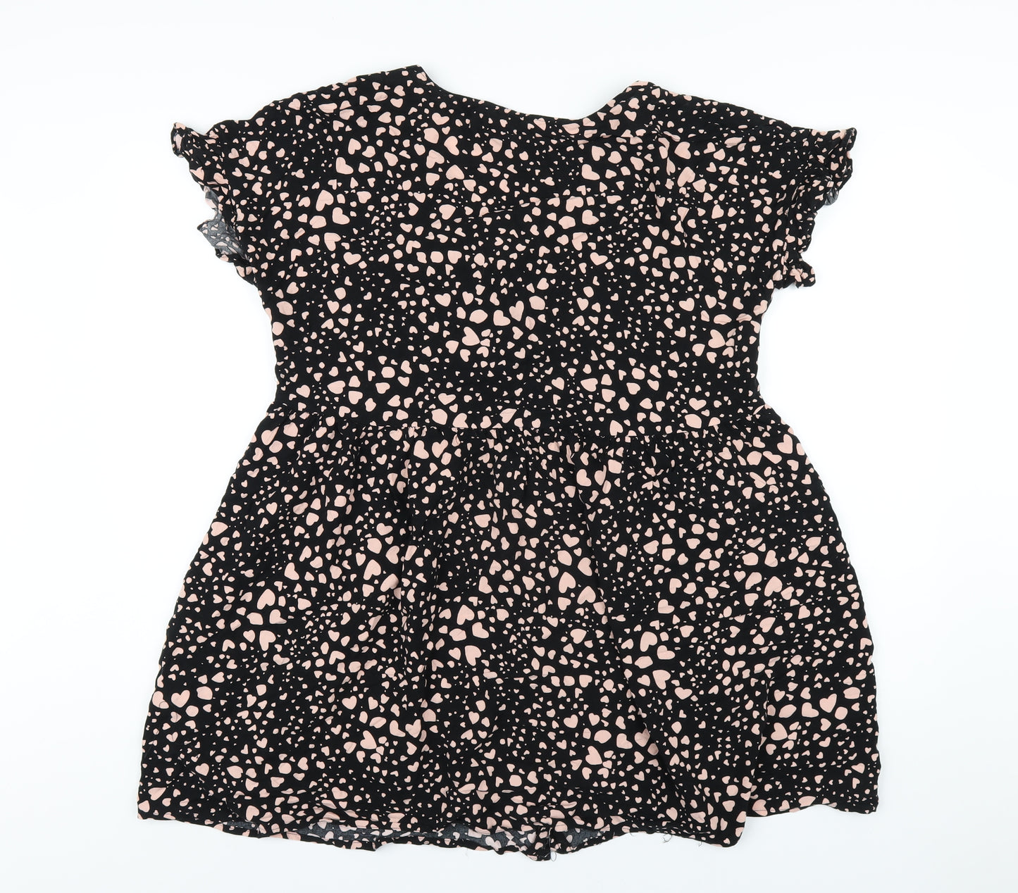 New Look Womens Black Geometric Viscose A-Line Size 12 V-Neck Button