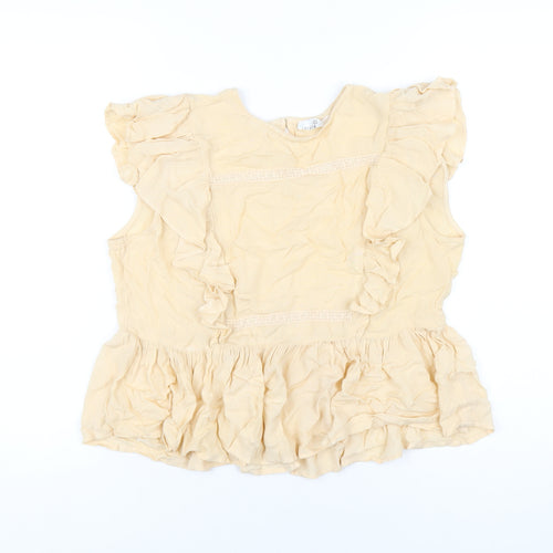 Lost Stock Womens Beige Viscose Basic Blouse Size S Round Neck