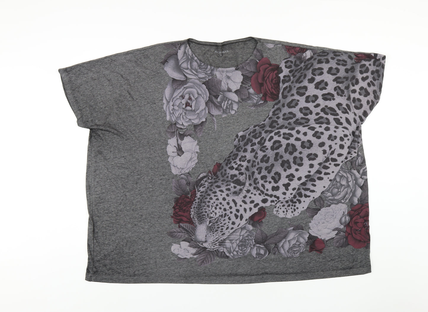 AllSaints Womens Grey Polyester Basic T-Shirt Size M Round Neck