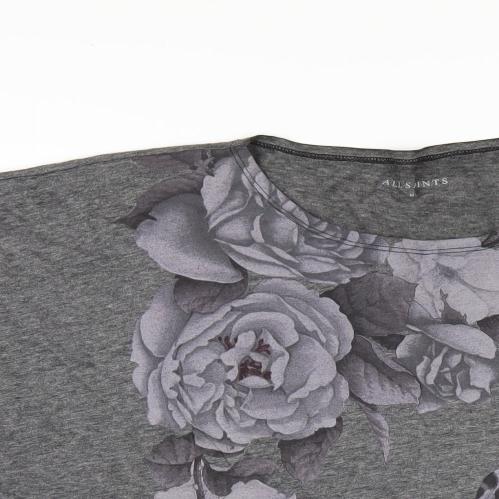 AllSaints Womens Grey Polyester Basic T-Shirt Size M Round Neck