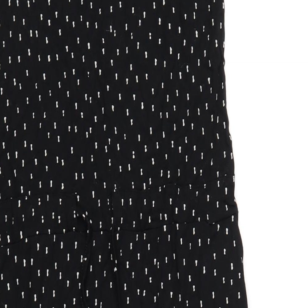 Nanso Womens Black Geometric Viscose A-Line Size M Round Neck Pullover