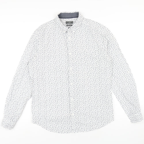 Max Mens White Geometric Cotton Button-Up Size M Collared Button