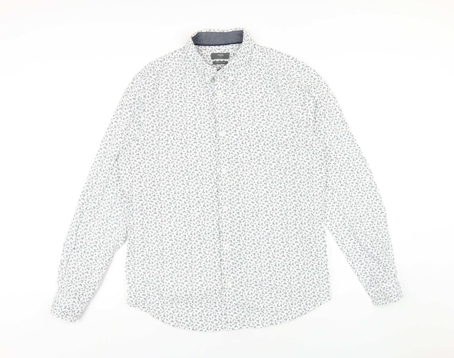 Max Mens White Geometric Cotton Button-Up Size M Collared Button