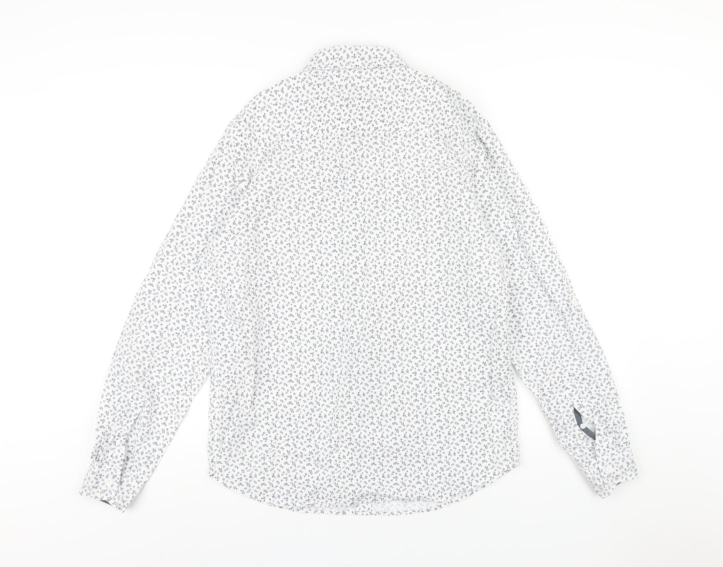 Max Mens White Geometric Cotton Button-Up Size M Collared Button