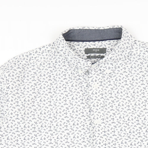 Max Mens White Geometric Cotton Button-Up Size M Collared Button