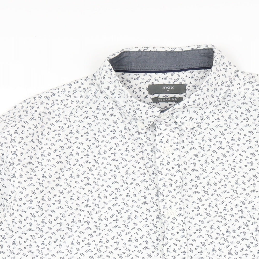 Max Mens White Geometric Cotton Button-Up Size M Collared Button