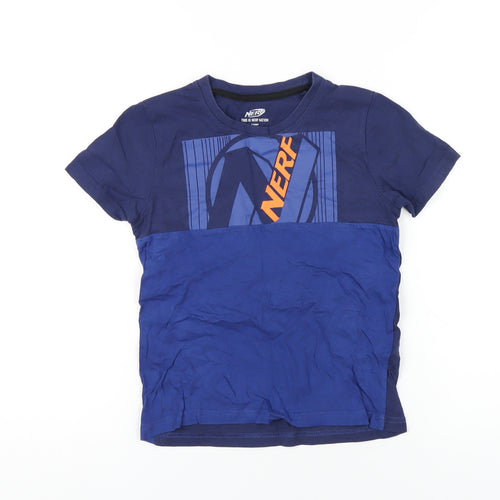 NERF Boys Blue Cotton Basic T-Shirt Size 8-9 Years Round Neck Pullover