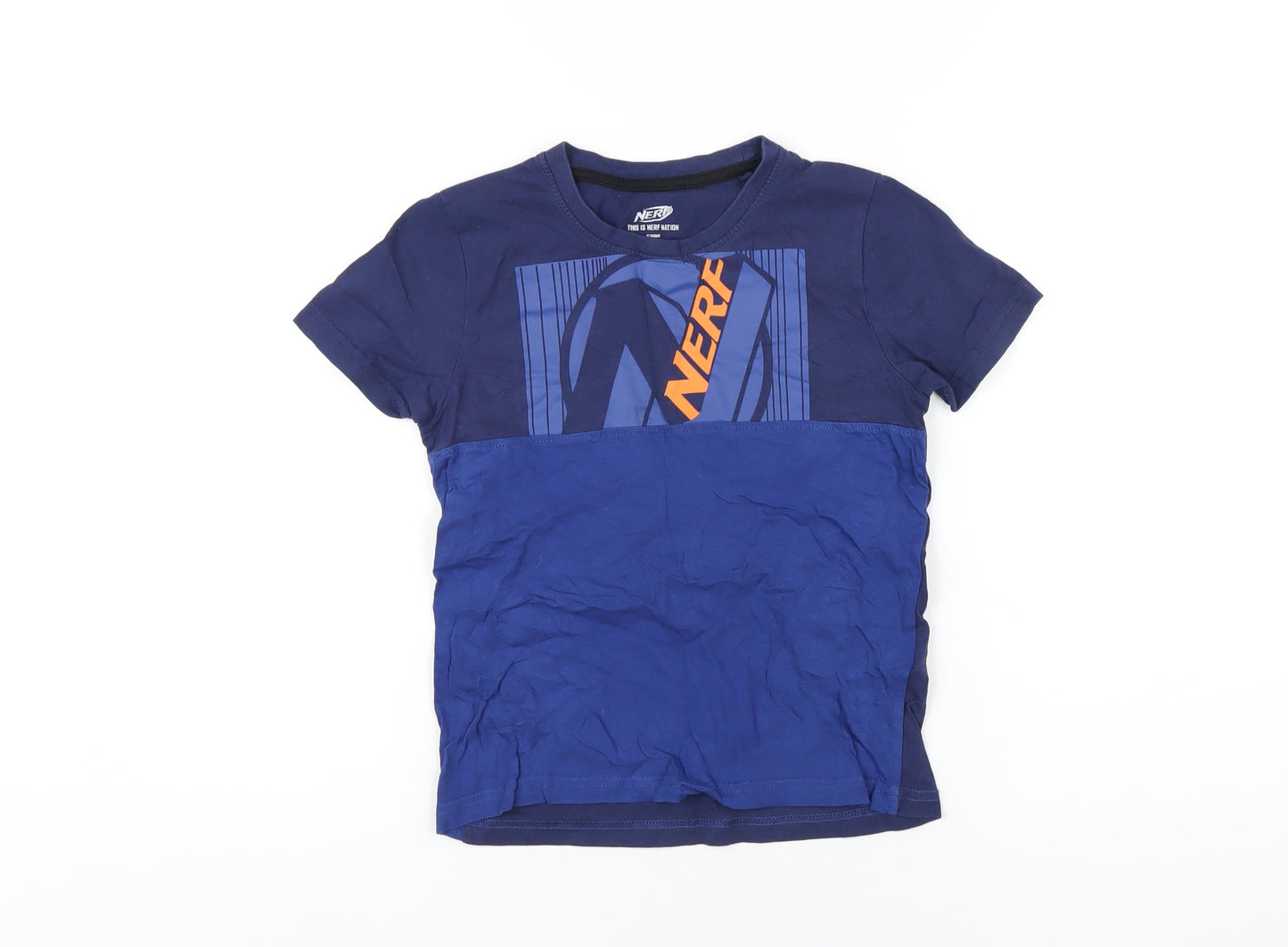 NERF Boys Blue Cotton Basic T-Shirt Size 8-9 Years Round Neck Pullover