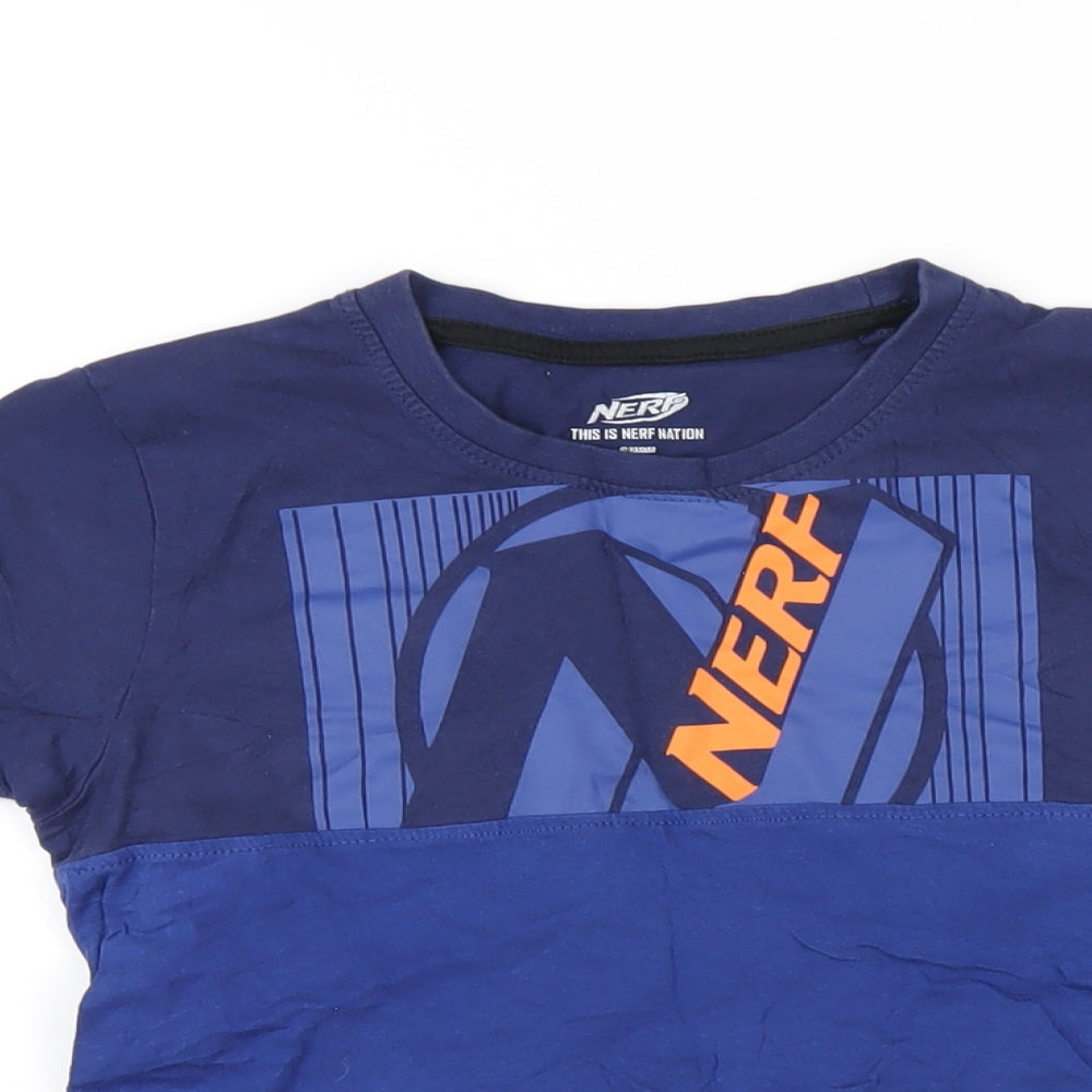 NERF Boys Blue Cotton Basic T-Shirt Size 8-9 Years Round Neck Pullover