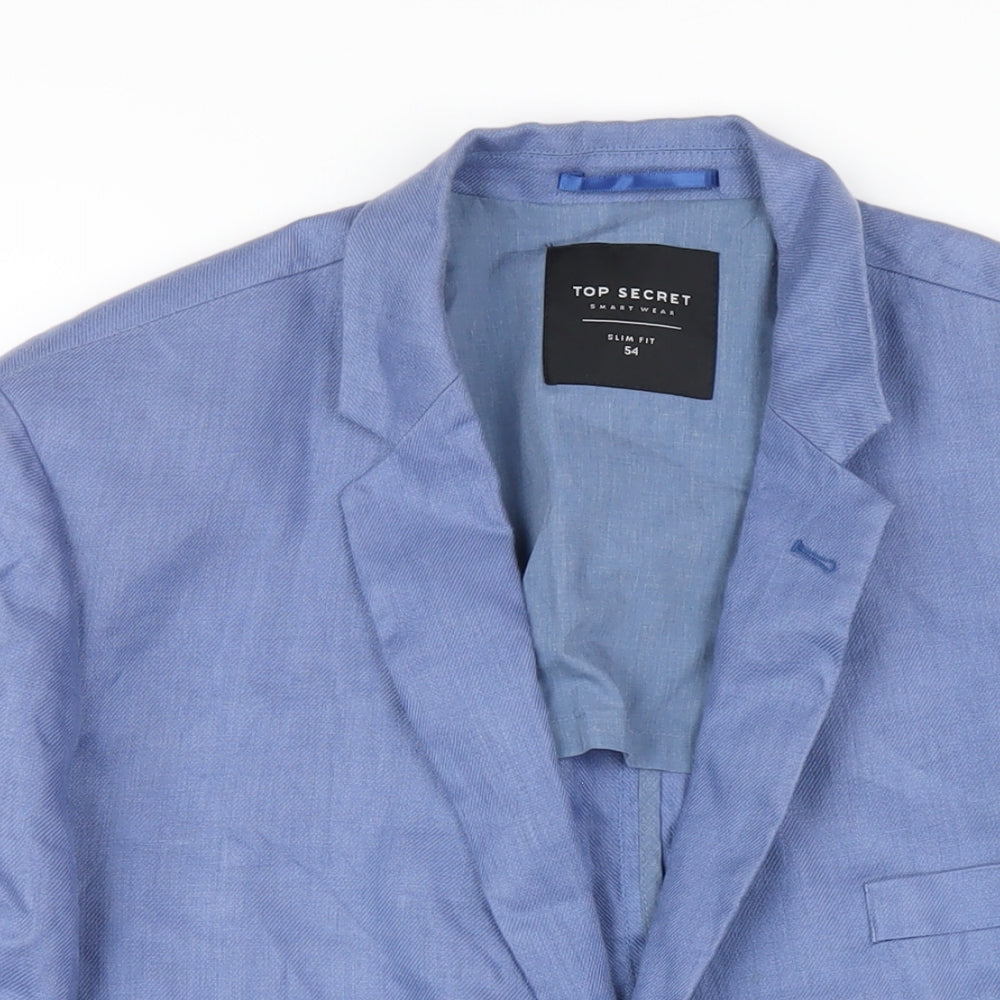 Top Secret Mens Black Linen Jacket Blazer Size 54 Regular