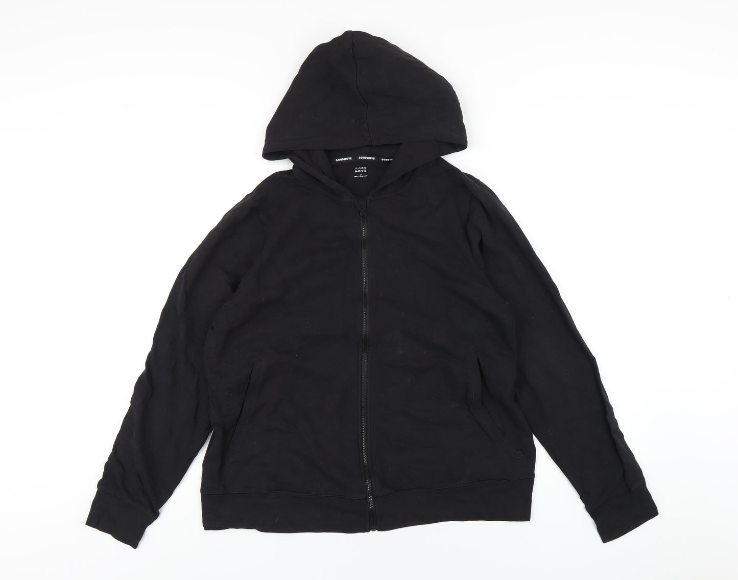 GOODMOVE Womens Black Cotton Full Zip Hoodie Size 14 Zip