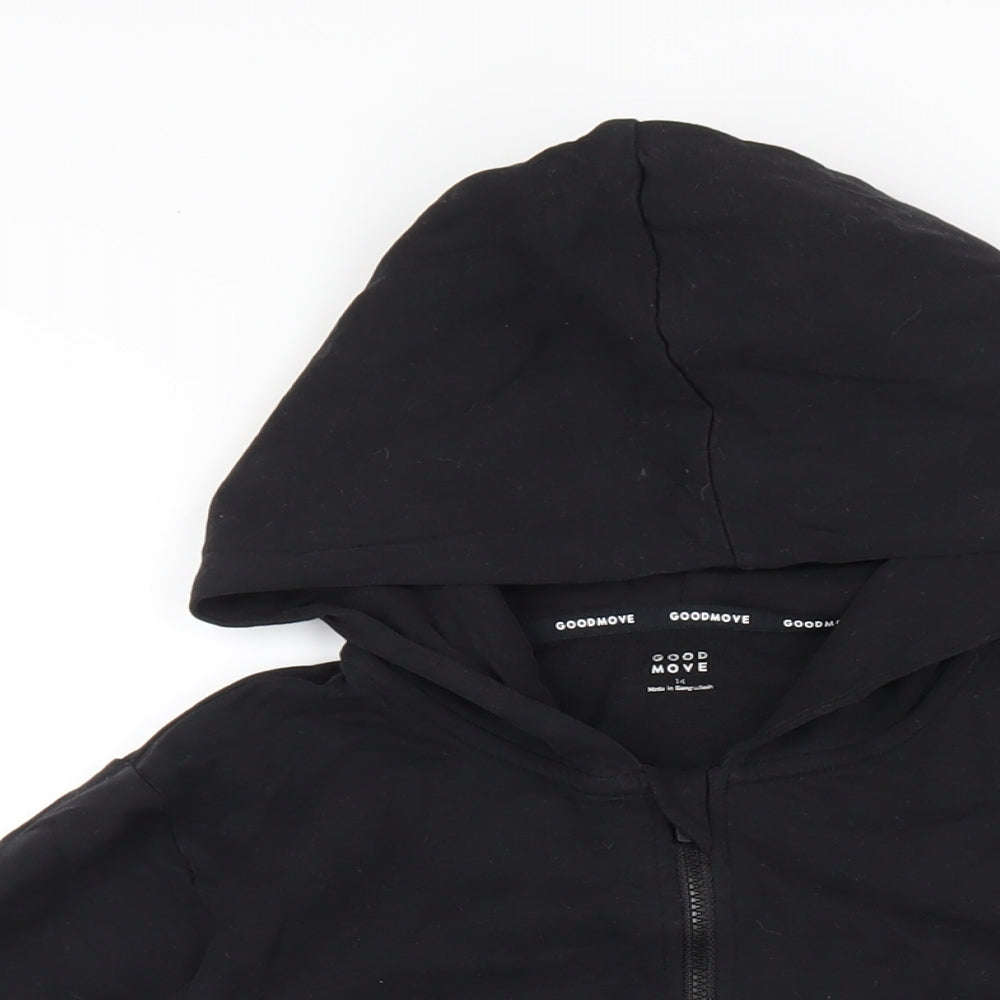 GOODMOVE Womens Black Cotton Full Zip Hoodie Size 14 Zip