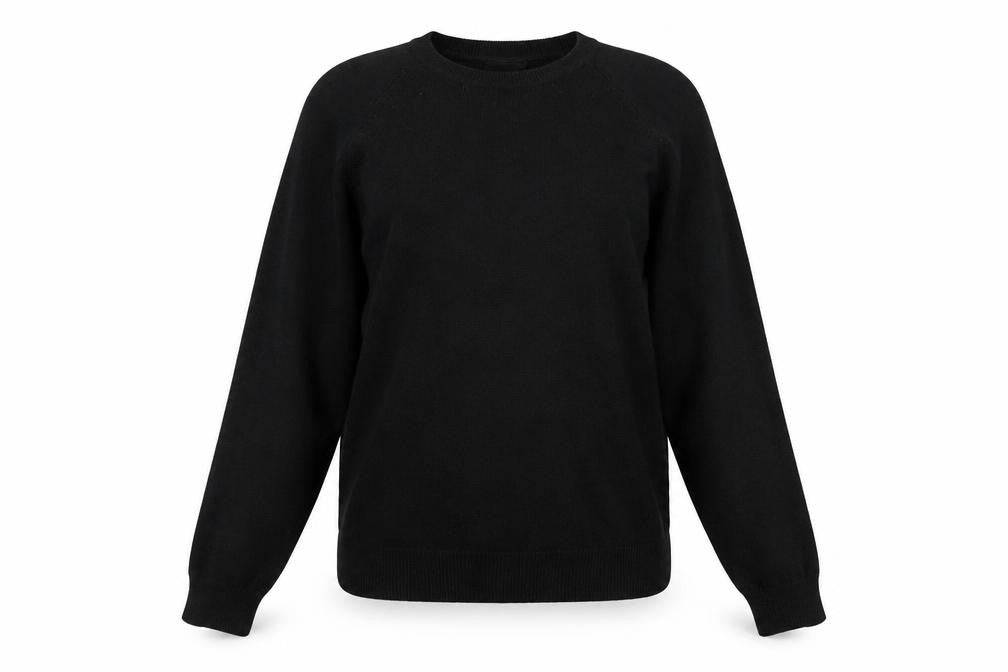 Front view of BHS women’s black crew neck acrylic jumper, size M
