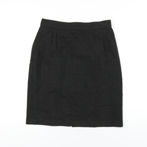 BHS Womens Green Plaid Wool Pleated Skirt Size 14 Zip