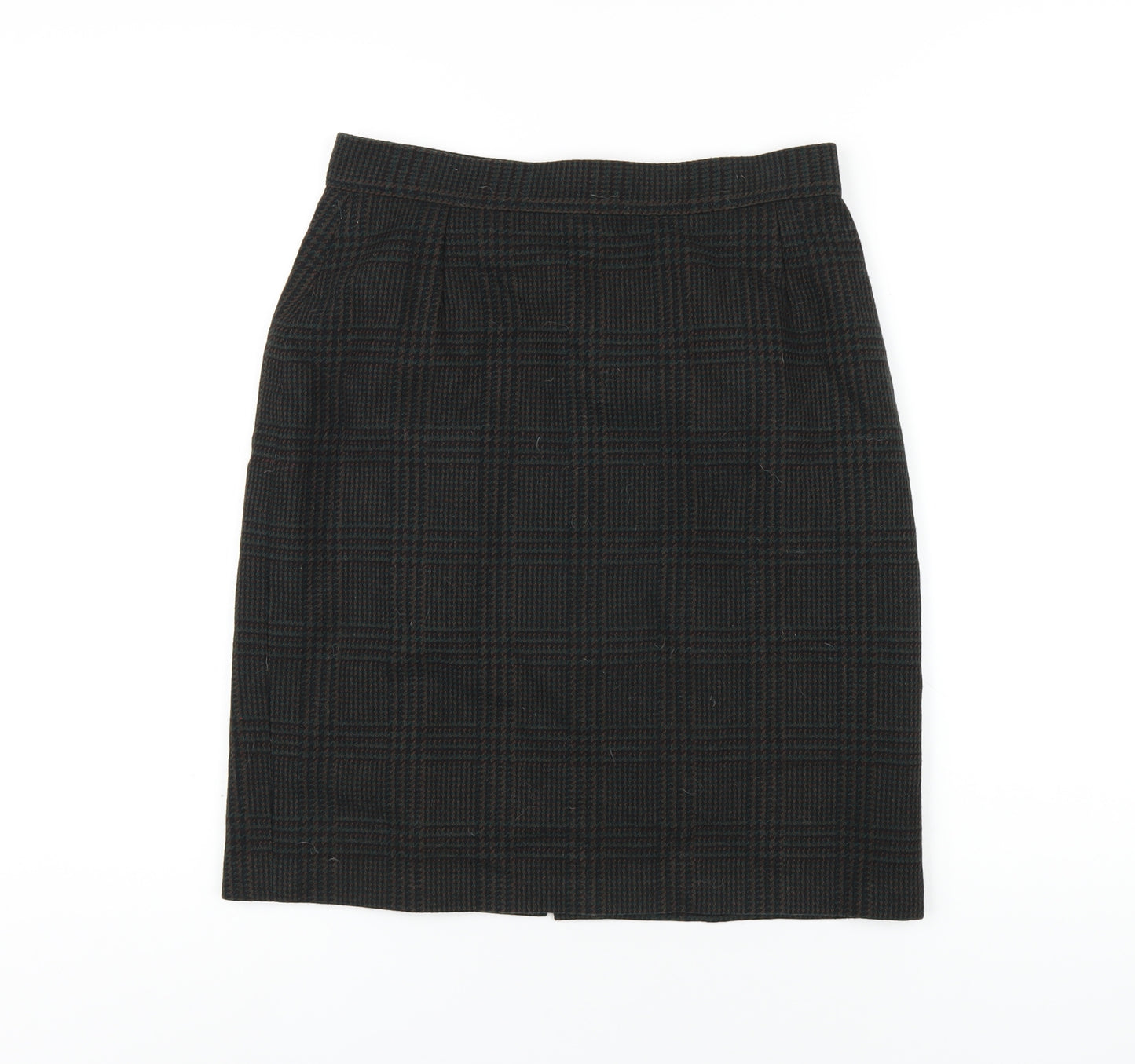 BHS Womens Green Plaid Wool Pleated Skirt Size 14 Zip