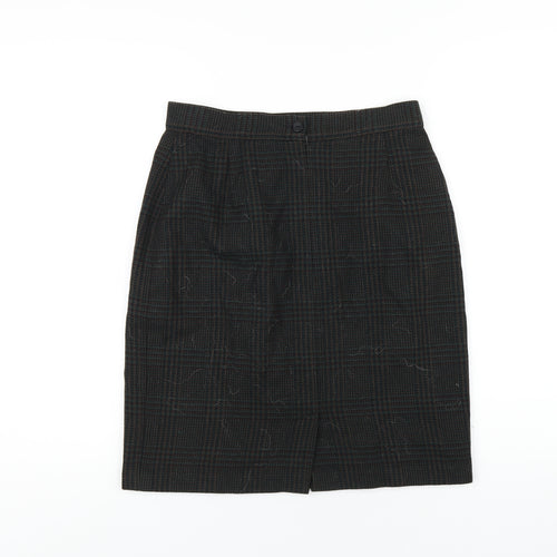 BHS Womens Green Plaid Wool Pleated Skirt Size 14 Zip