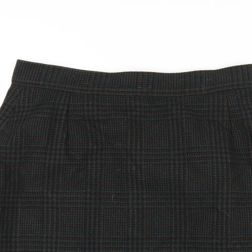BHS Womens Green Plaid Wool Pleated Skirt Size 14 Zip