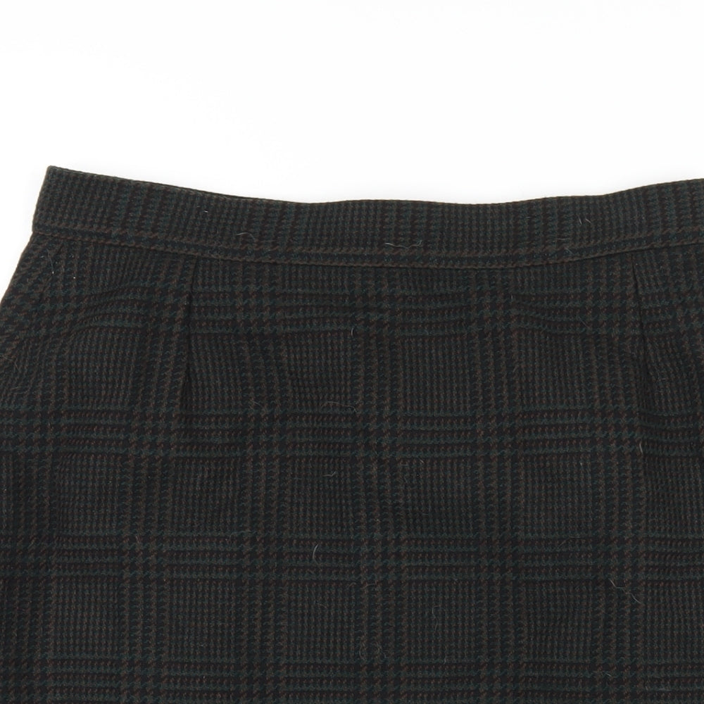 BHS Womens Green Plaid Wool Pleated Skirt Size 14 Zip