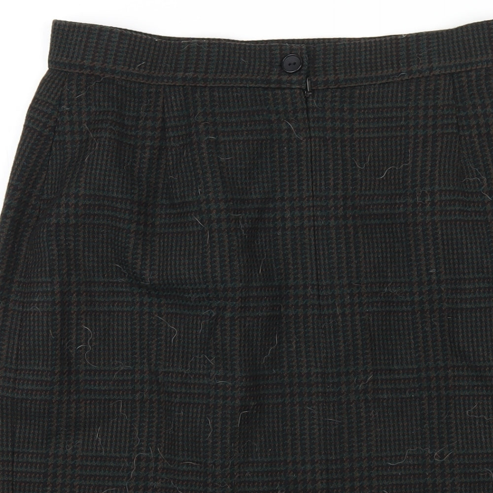 BHS Womens Green Plaid Wool Pleated Skirt Size 14 Zip