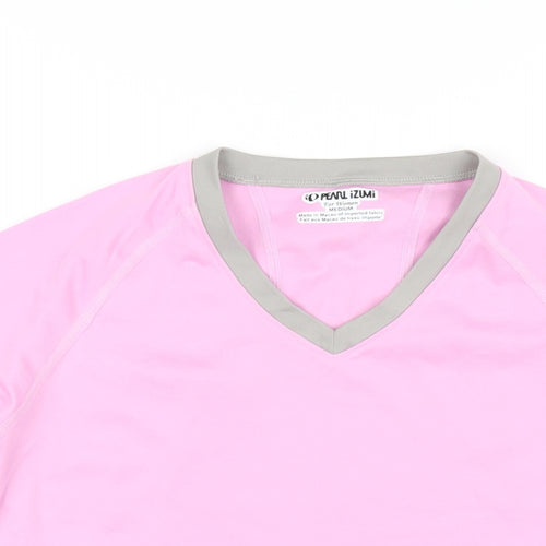 Pearl Izumi Womens Pink Polyester Basic Polo Size M V-Neck Pullover